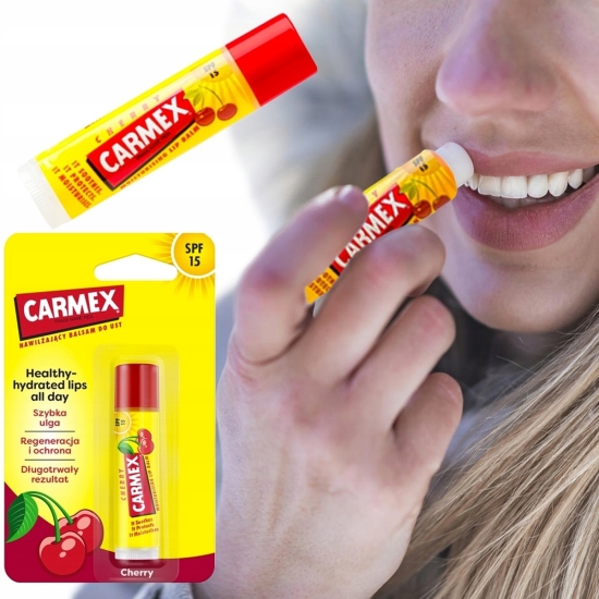 Carmex - Balsam do Ust z Masłem Kakaowym i Lanoliną - Wiśniowy